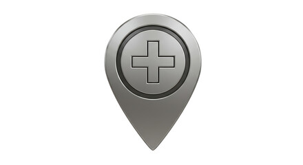Isolated Medical Location Pin with Cross Symbol for Healthcare