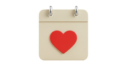 Isolated Calendar Page with Red Heart for Love Date