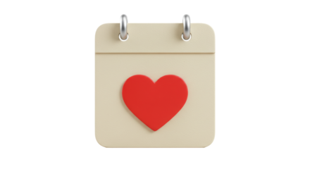 Isolated Calendar Page with Red Heart for Love Date