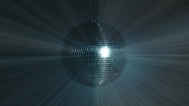 Disco ball reflection of light at night. Party, birthday and holiday concept.