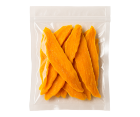 Ripe Dried Mango Pieces in Vacuum Packaging