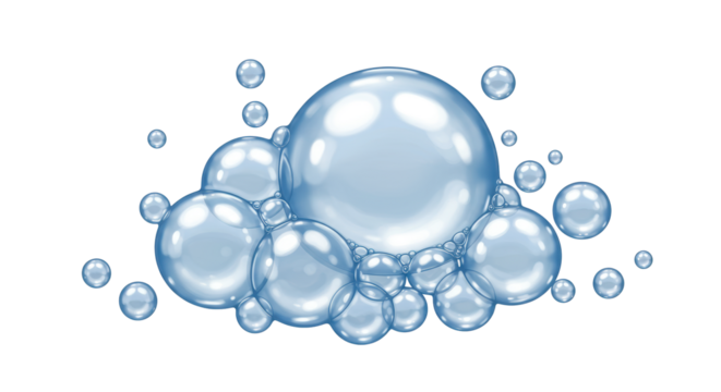 Isolated Pile of Sparkling Blue Bubbles and Foams