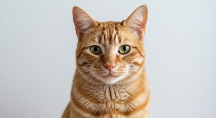 Obraz premium A cute cat with beautiful eyes looking straight, on white background
