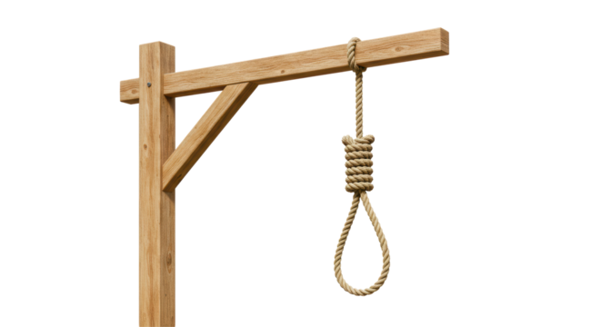 Isolated Wooden Gallows with Hanging Noose