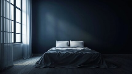 Dark bedroom with window light. Interior design, modern space