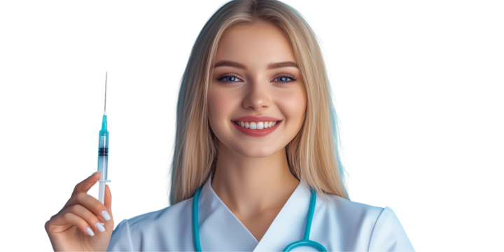 portrait of a young female doctor on white background