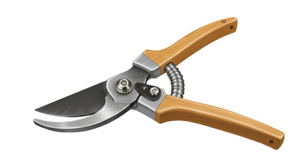 Isolated Garden Pruning Shears with Wooden Handles and Sharp Blades