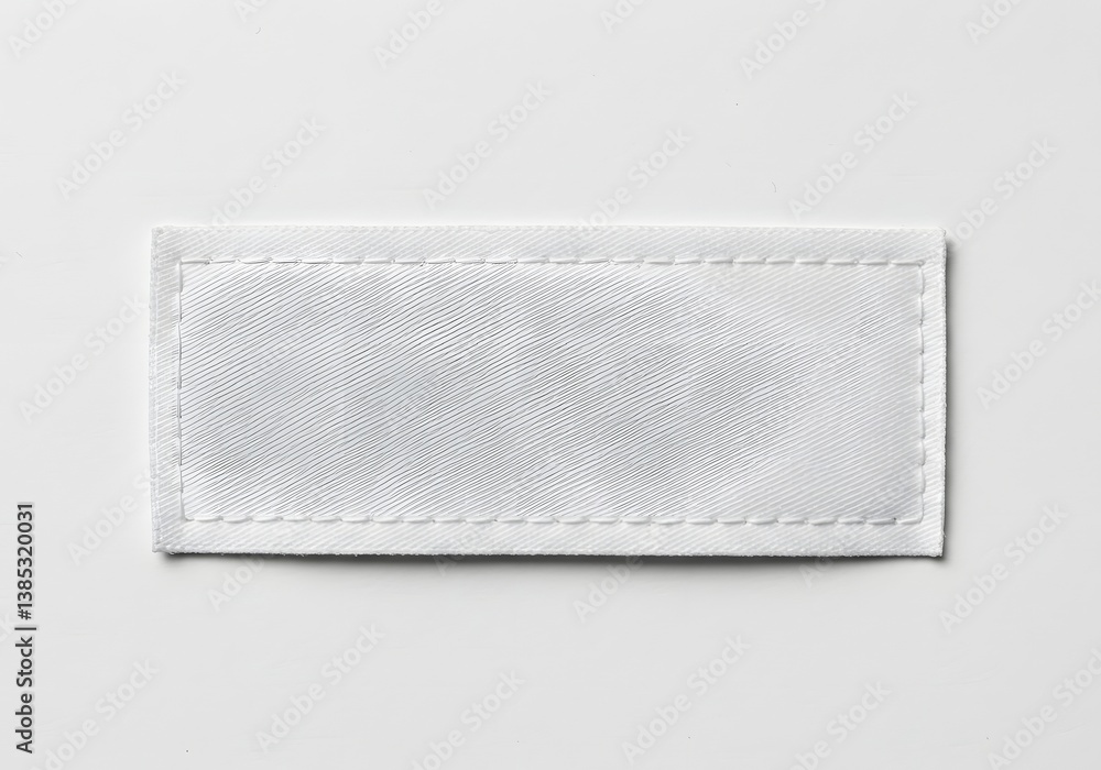 Poster blank white rectangular label with stitched border on white background text space.
