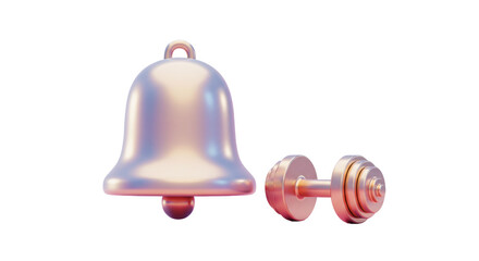 Isolated Gold Bell and Dumbbell for Motivation