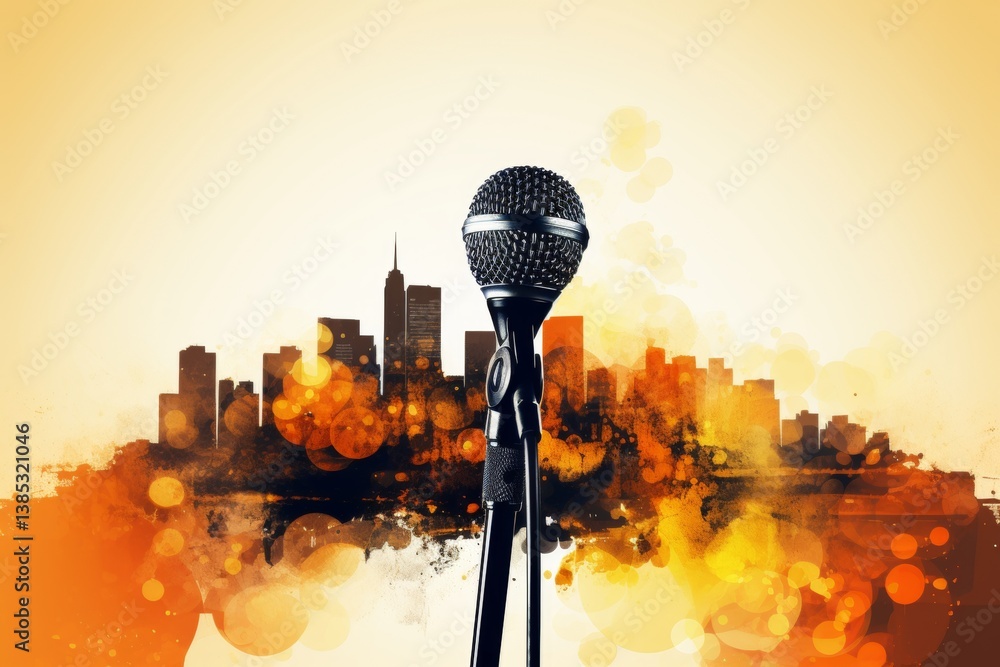 Poster close up image of a microphone isolated on a white background for clear visual focus