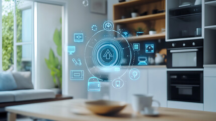 An AI powered system assisting in predictive maintenance for smart home appliances, smart home with real-time data on appliance usage and AI-driven maintenance alerts, Smart home technology style