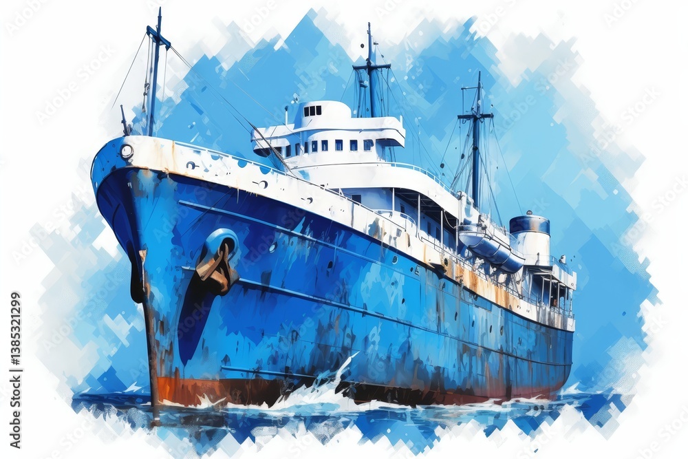 Poster close up image of a modern ship isolated on a clean white background for clear visualization