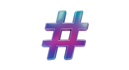 Isolated Holographic Hashtag Symbol with Vibrant Gradient