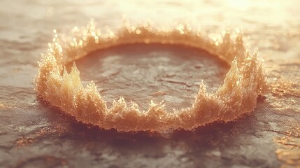 Glowing ring on textured surface, sunset background, abstract design, website banner