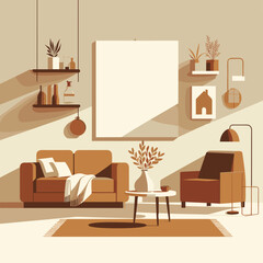 Cozy living room with modern decor and warm colors  