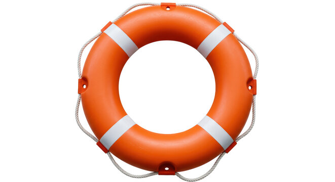Isolated Orange Lifebuoy with White Stripes
