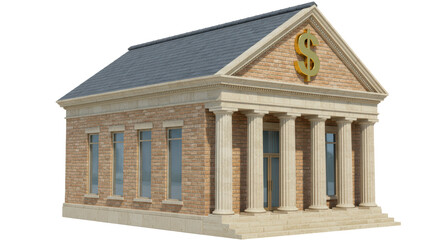 Isolated Classic Bank Building with Dollar Symbol