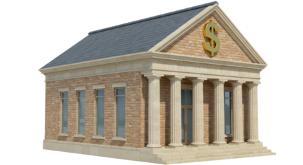 Isolated Classic Bank Building with Dollar Symbol
