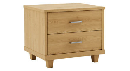 Isolated Modern Wooden Bedside Table with Drawers