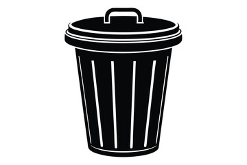 Garbage container icon, simple and unobtrusive Trash Bin dust bin vector silhouette illustration isolated in white background.
