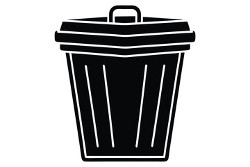 Garbage container icon, simple and unobtrusive Trash Bin dust bin vector silhouette illustration isolated in white background.