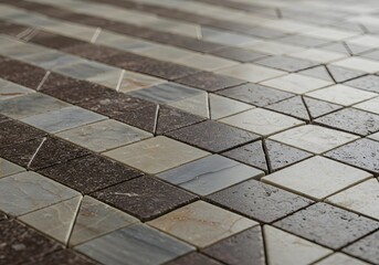Geometric Marble Floor Pattern Diamond, Rhombus, Tile Design, Brown, Gray, Decorative.