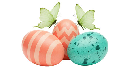 Isolated Decorated Easter Eggs with Butterflies