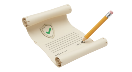 Isolated Scroll Document with Seal and Pencil