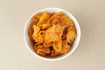 Kering Kentang, sweet and spicy potato chips. Indonesian traditional food
