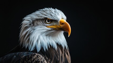 Fototapeta premium Close-up Bald Eagle Portrait, Dark Background, Wildlife Photography, Nature