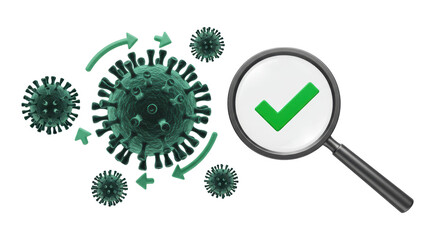 Isolated Coronavirus Molecules Under Magnifying Glass Showing Approved Symbol