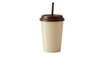 Isolated Takeaway Coffee Cup with Lid and Straw