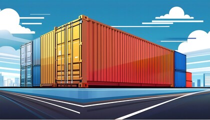 3d shipping containers illustration. Business commercial trade global cargo freight shipping logistic and transportation worldwide oversea concept.