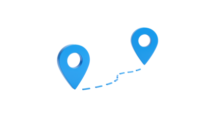 Isolated Blue Map Pins with Dotted Line Representing Route