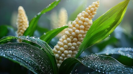 Dew-Kissed Plant: A Symphony of Green and White