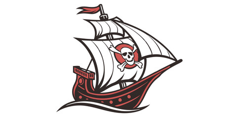 Pirate Ship Vector Illustration with Skull and Crossbones for Creative Projects