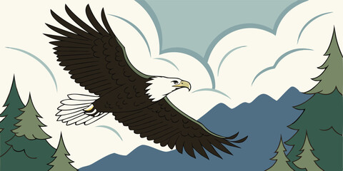 Majestic Eagle Soaring Through Mountains - Vector Art for Nature Lovers