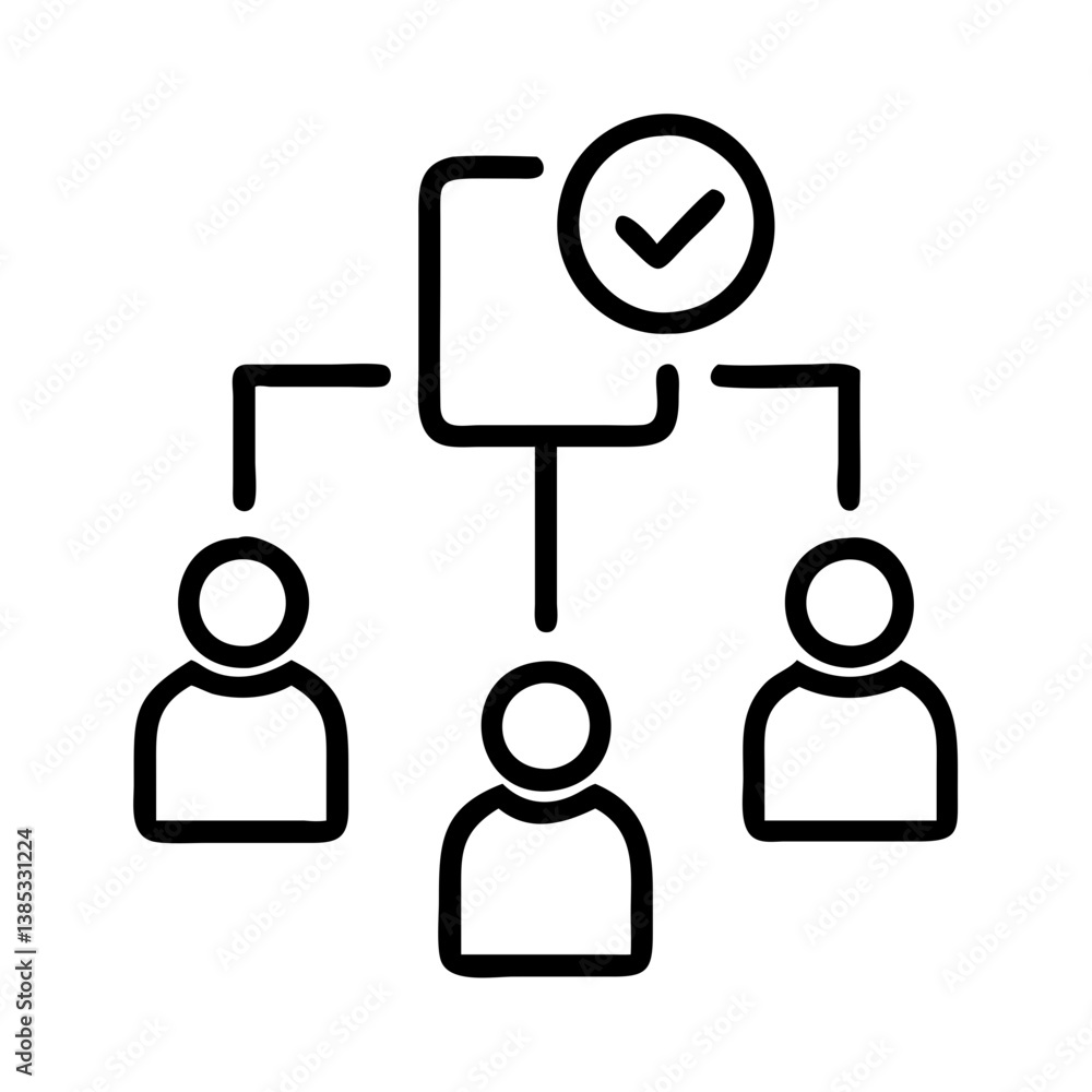 Aufkleber organization chart hierarchy structure with check mark complete task management workflow process dia