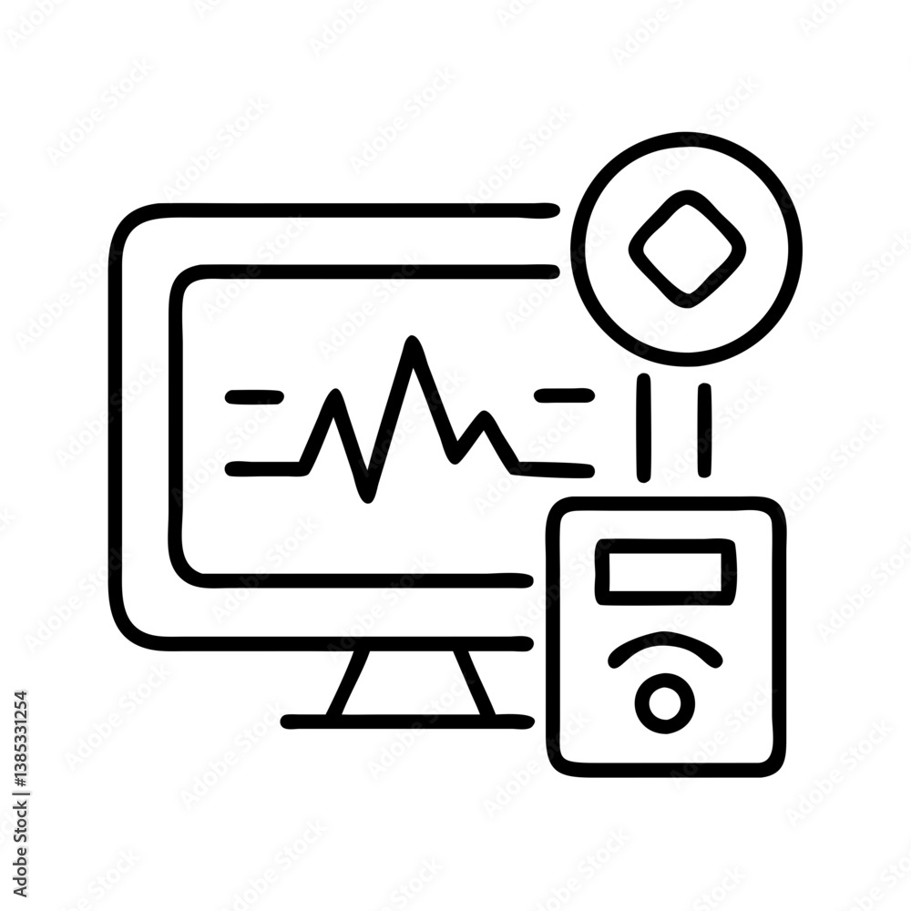 Poster heart rate monitor with computer screen displaying ekg data for medical health monitoring system use