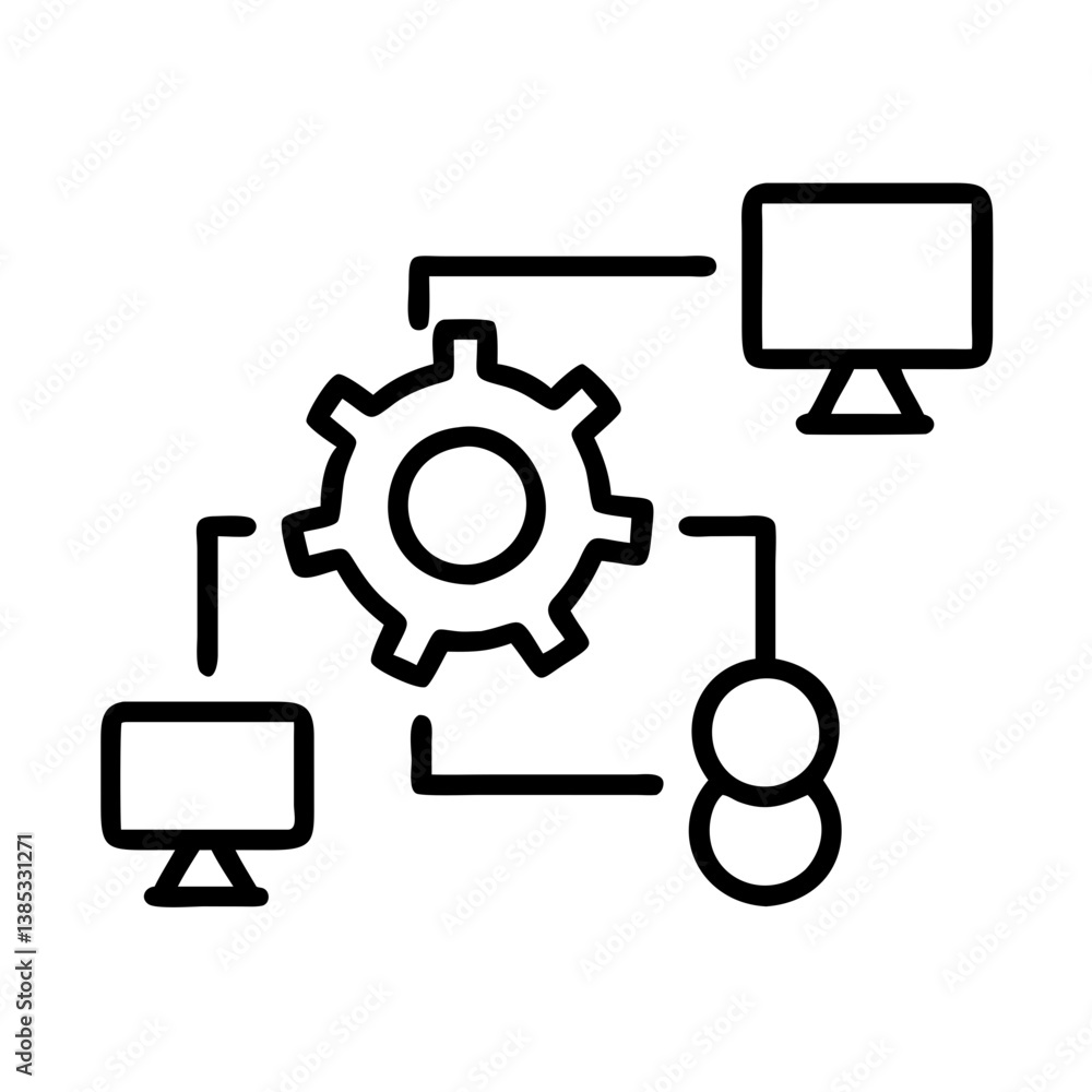 Poster network configuration management icon for system administration and automation process flow diagram 