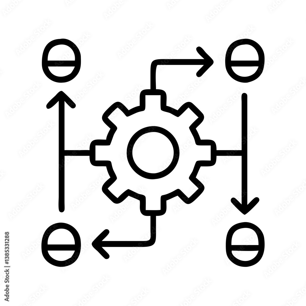 Poster gear process flow diagram icon for automation workflow and system engineering and process management