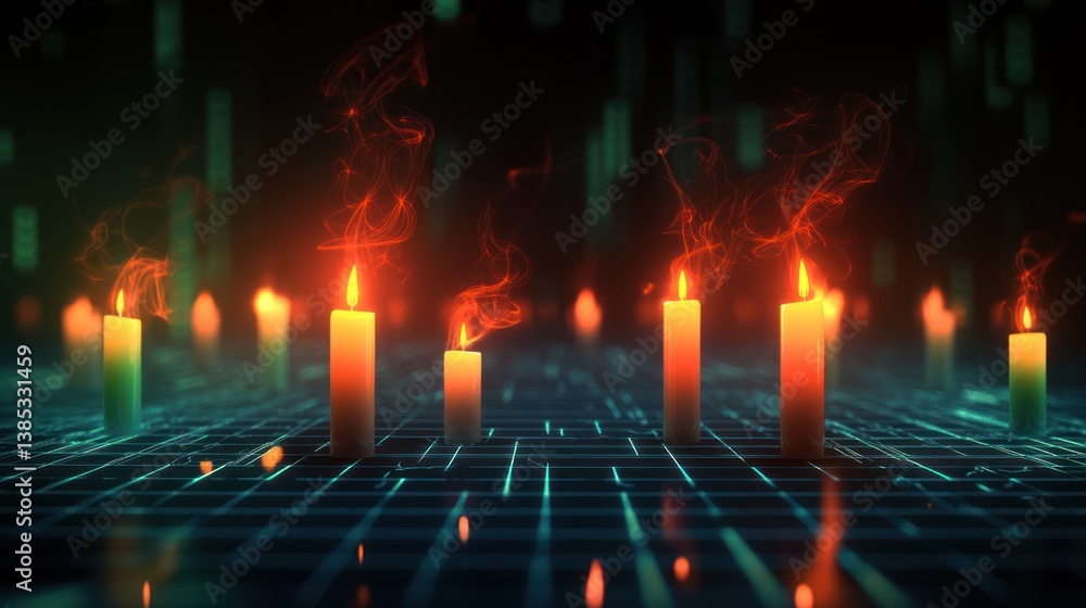 Poster digital candles in abstract grid background