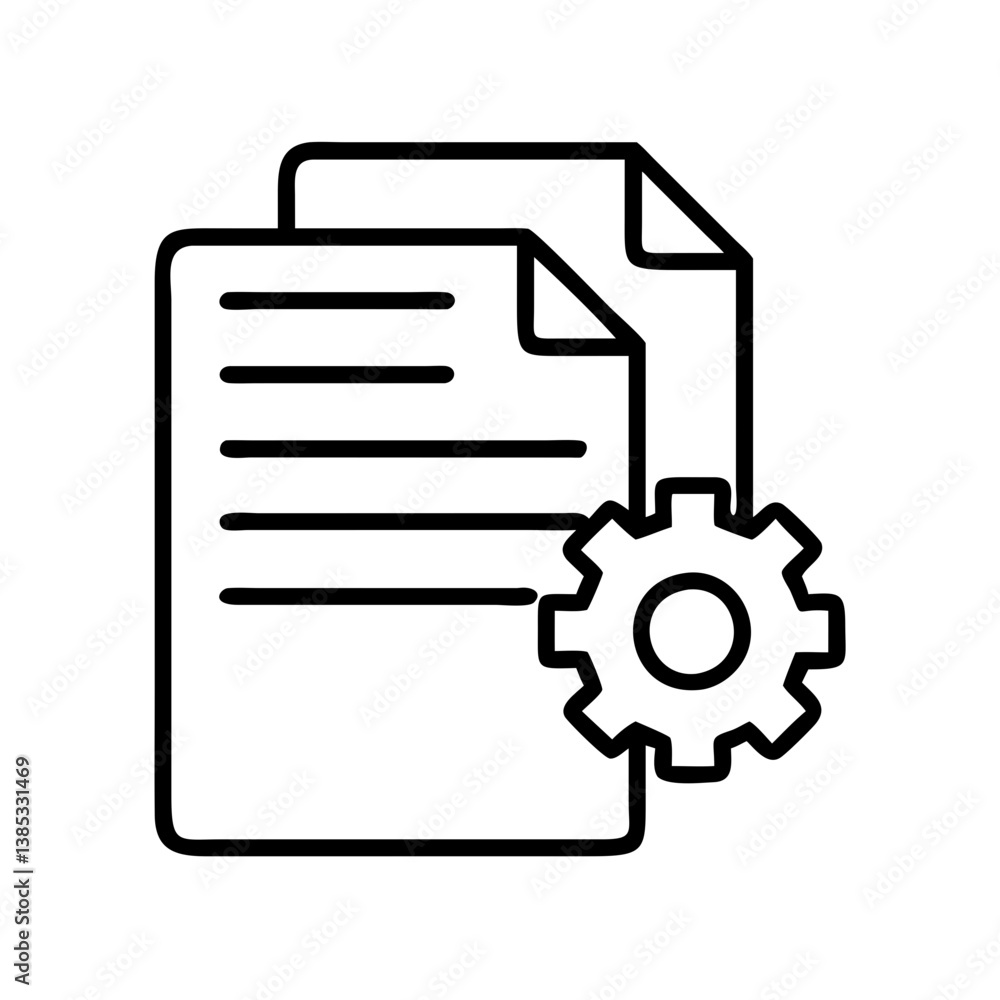 Poster document setting icon vector illustration, file configuration and management process, gear and paper