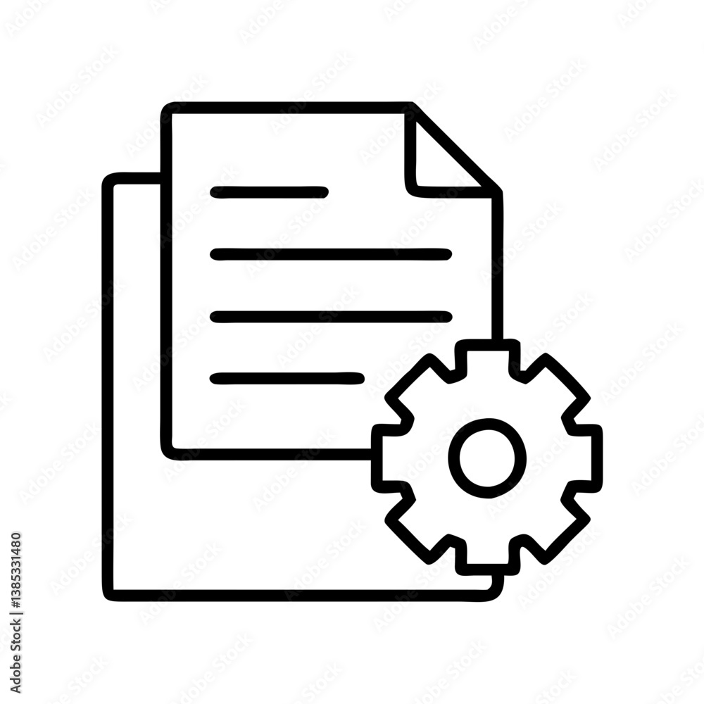 Poster document settings configuration icon vector file management process automation tool and gear wheel d