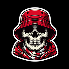 Vector illustration of Skull head Football fans hooligan ultras with red white color