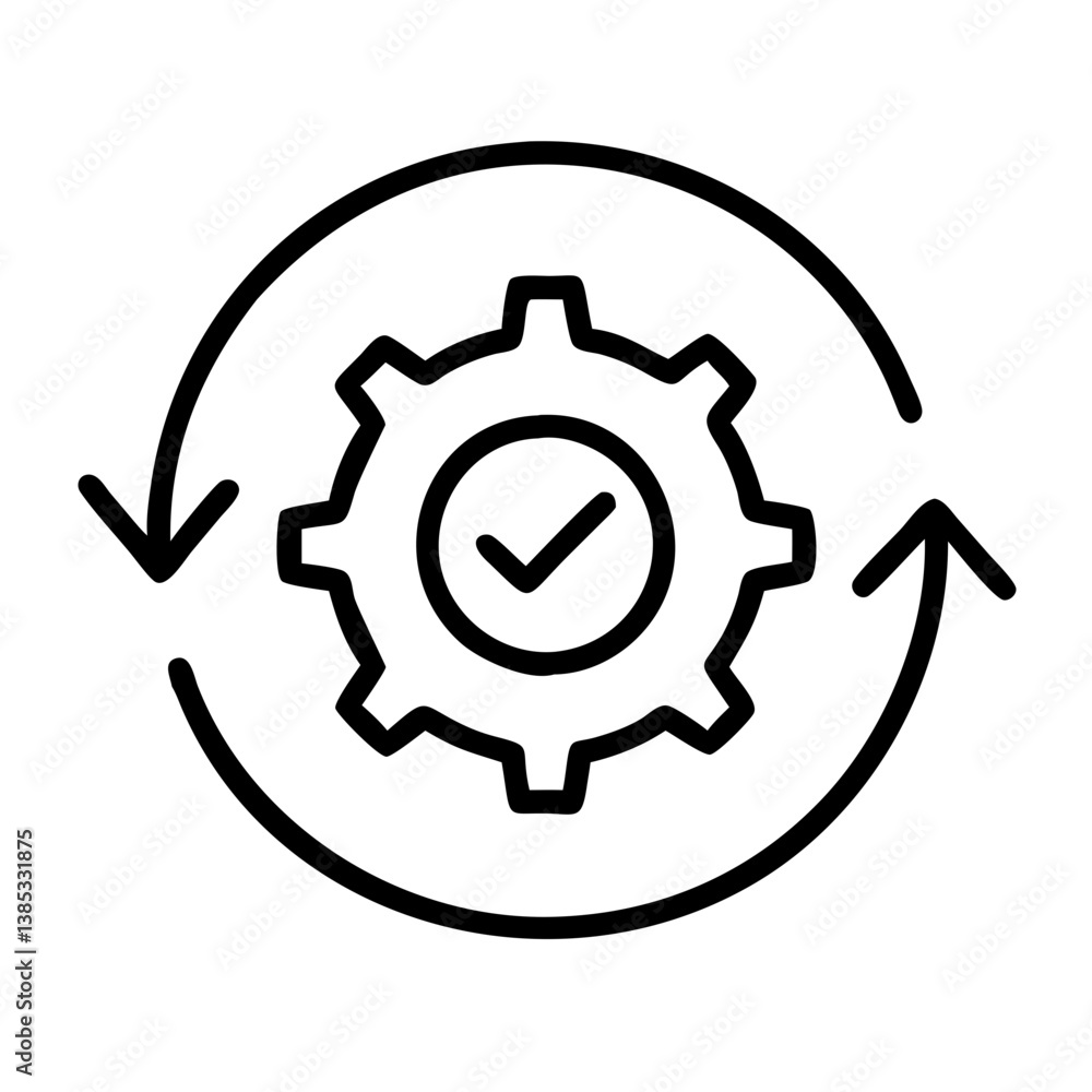 Poster workflow automation process gear checkmark circle arrows icon for system optimization and integratio