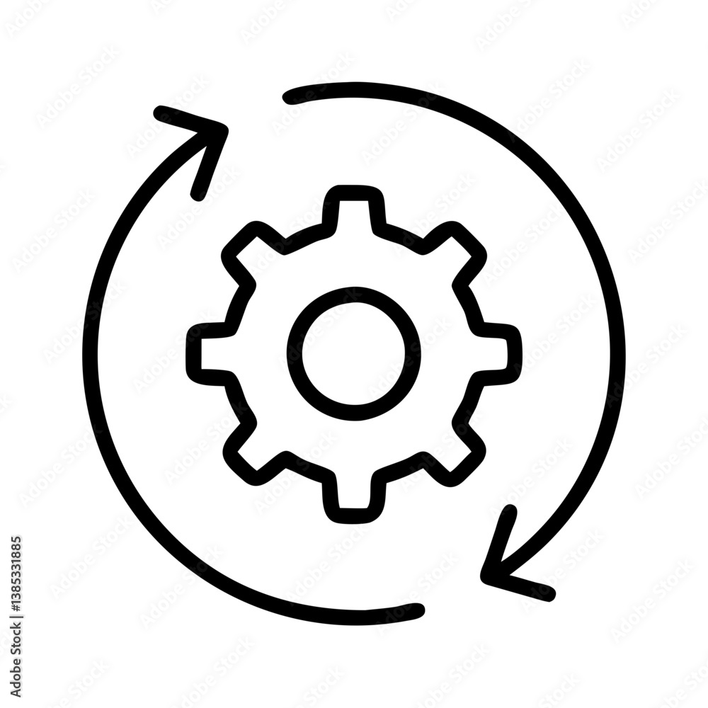 Poster gear process icon vector illustration for automation workflow and engineering project management des