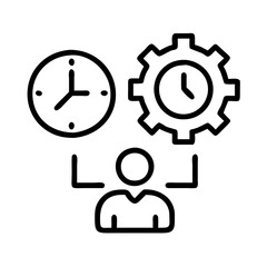 Time management skills clock gear person icon for efficiency and productivity in business and work