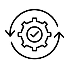 Workflow automation process gear checkmark circle arrows icon for system optimization and integration solution