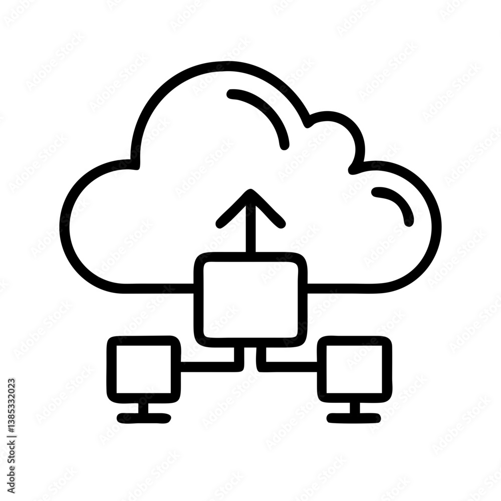 Poster cloud computing network diagram vector illustration for data storage and processing services design 